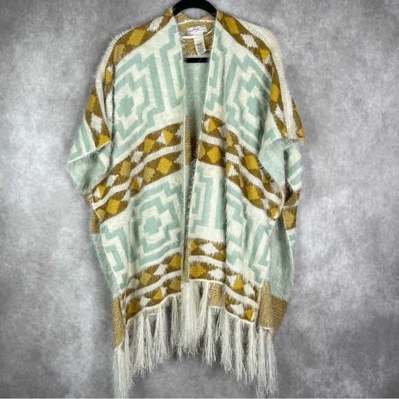 Free People Diamondback Cozy Kimono Sweater Fringed In Multi One Size - Picture 2 of 6